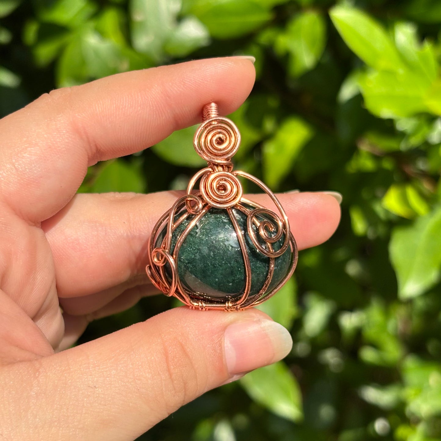 Moss Agate pumpkin pendant