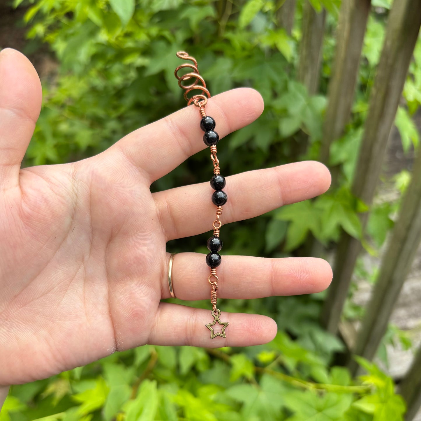 black tourmaline bracelet + hair cuff set