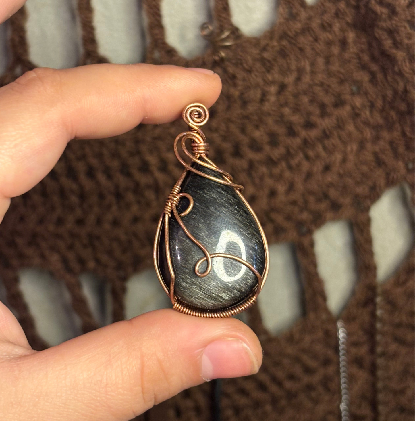 Silver sheen obsidian pendant