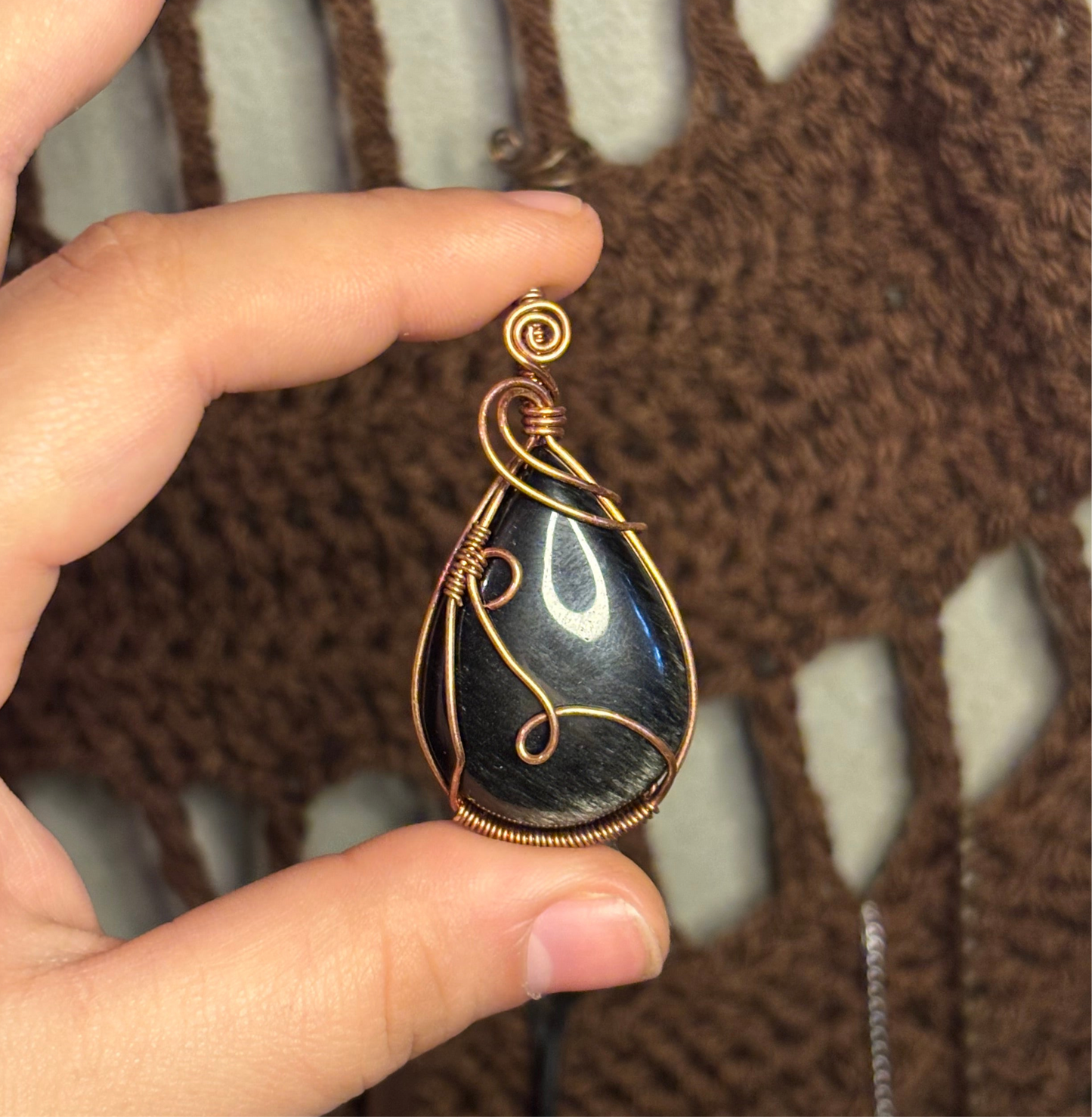 Silver sheen obsidian pendant