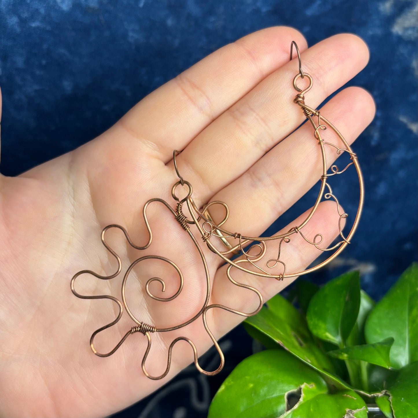 Copper sun/moon earrings