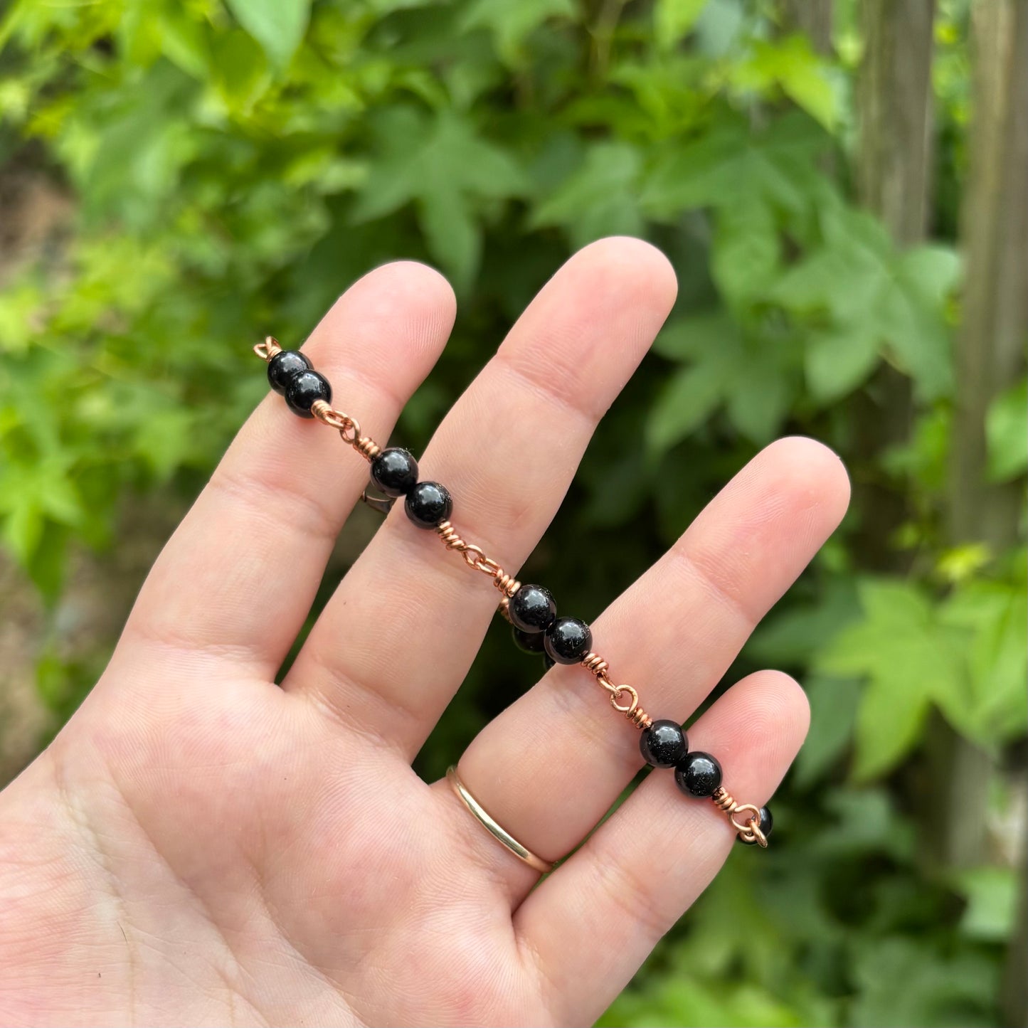 black tourmaline bracelet + hair cuff set