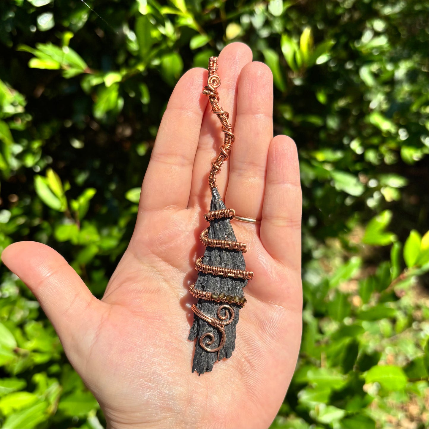 Black kyanite witches broom pendant