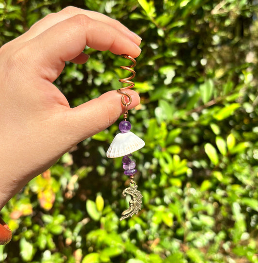 Amethyst + shell hair cuff