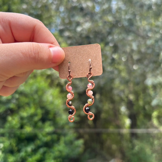 Rainbow tourmaline wavy earrings