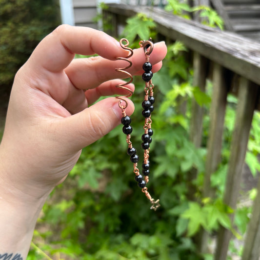 black tourmaline bracelet + hair cuff set