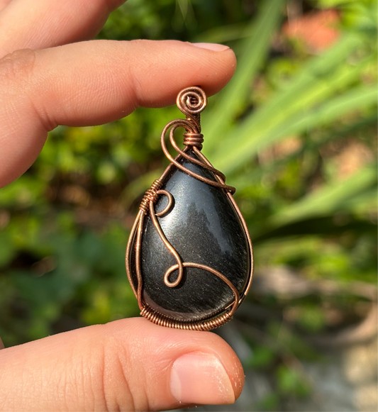 Silver sheen obsidian pendant