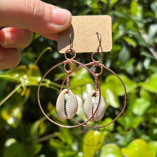 Cowire shell hoop earrings