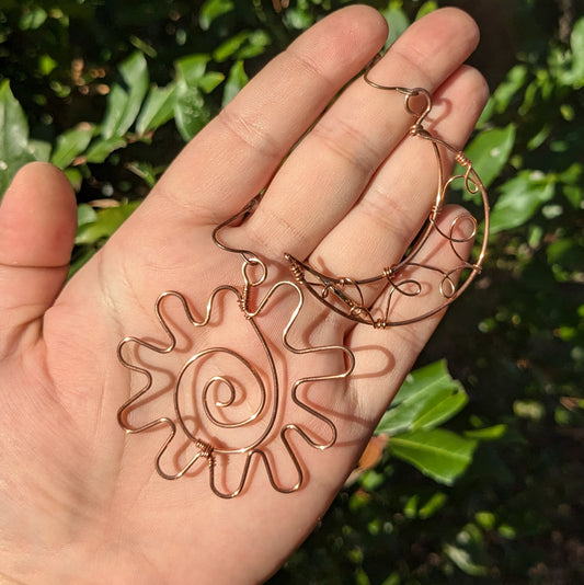Copper sun/moon earrings
